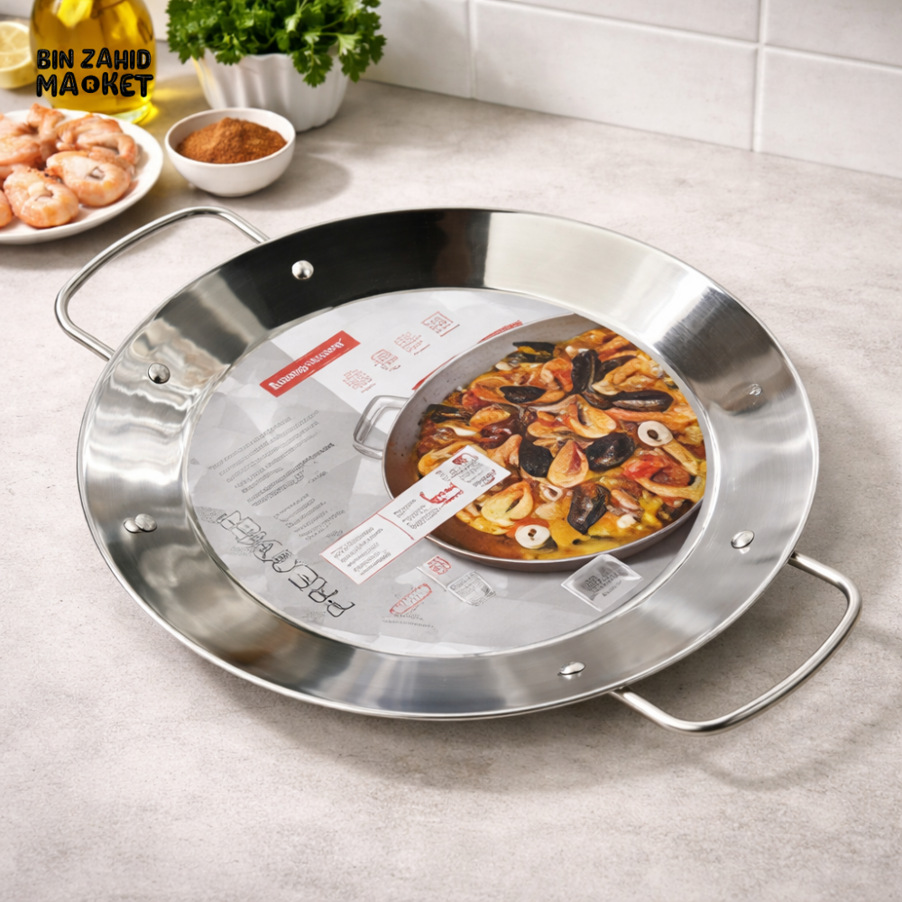DANNY HOME STAINLESS STEEL PAELLA PAN 34CM DOUBLE HANDLE SEAFOOD COOKING FRYING PAN KITCHEN COOKWARE DH23-34