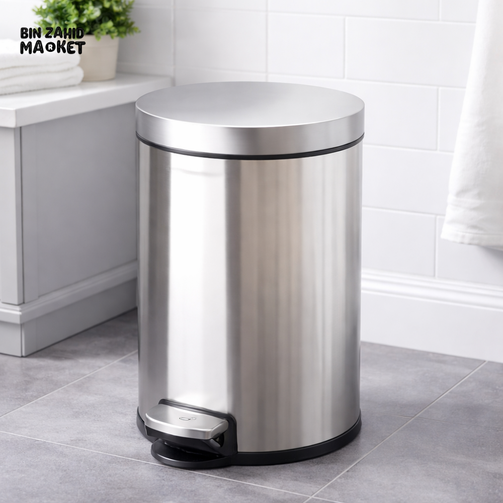 DANNY HOME STAINLESS STEEL PEDAL TRASH CAN 12L SOFT CLOSE FOOT OPERATED DUSTBIN WITH REMOVABLE INNER BUCKET LJT03-12-1