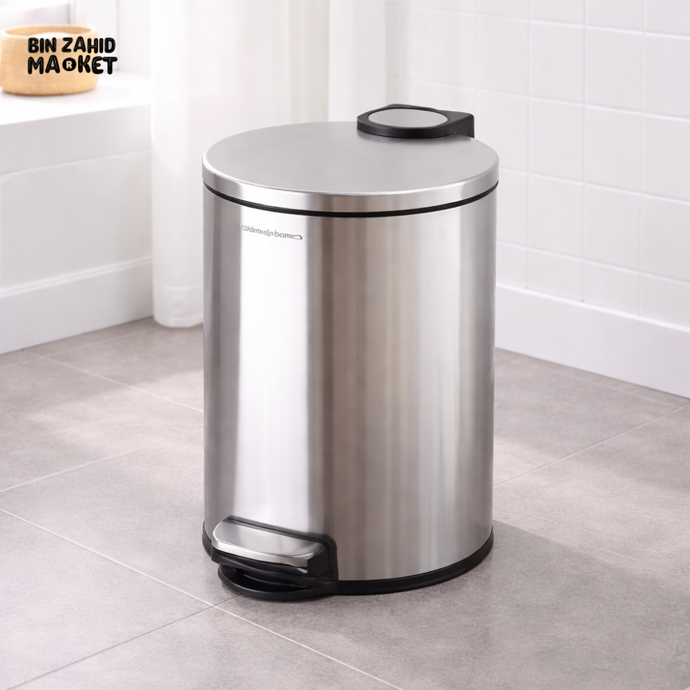 DANNY HOME STAINLESS STEEL PEDAL TRASH CAN 30L SOFT CLOSE LID FOOT OPERATED GARBAGE BIN ROUND WASTE BIN FOR KITCHEN