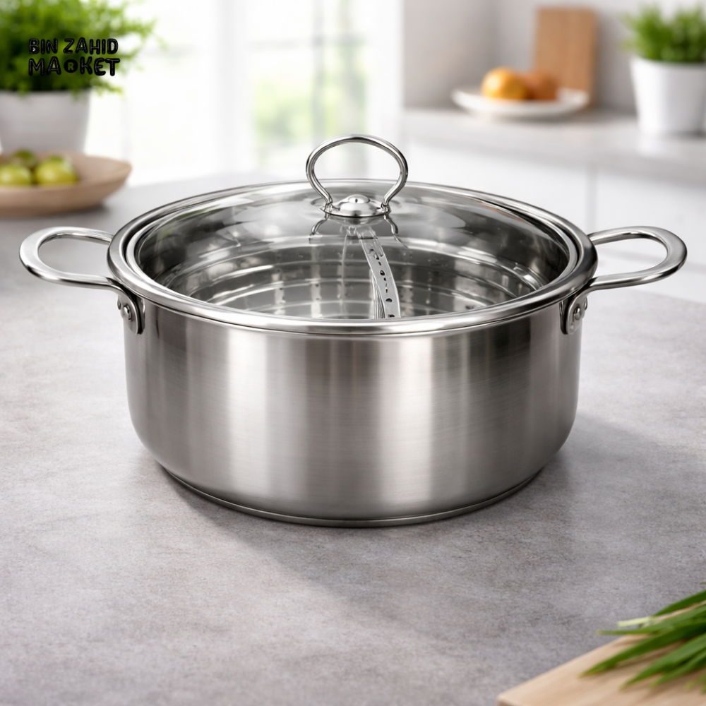 DANNY HOME STAINLESS STEEL STEAMER STOCK POT WITH GLASS LID 8 QUART MULTI COOKER DH02-24 SS POT GLASS-LID 8C