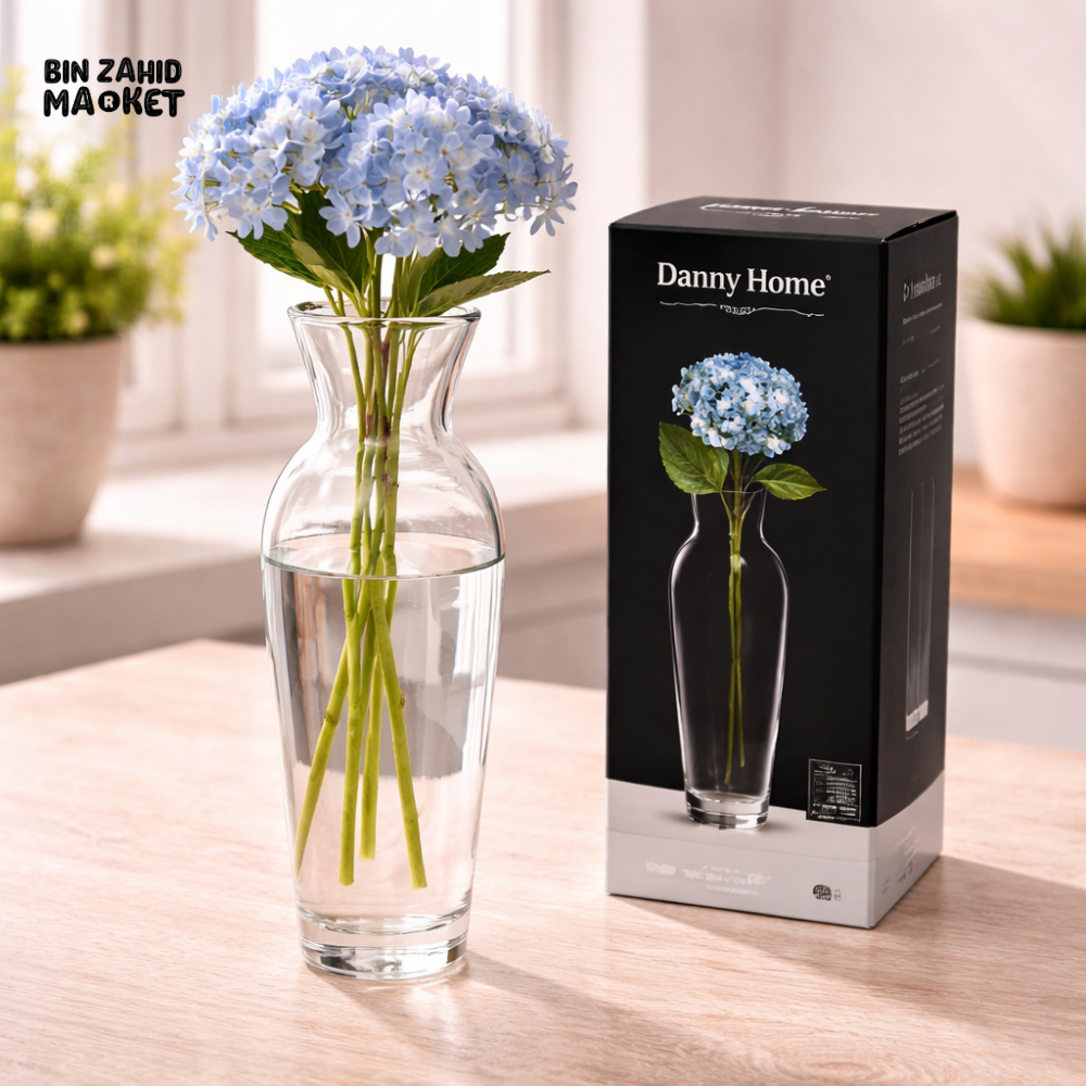 DANNY HOME TALL CLEAR GLASS FLOWER VASE MODERN DECORATIVE CENTERPIECE FOR HOME OFFICE WEDDING CB-45
