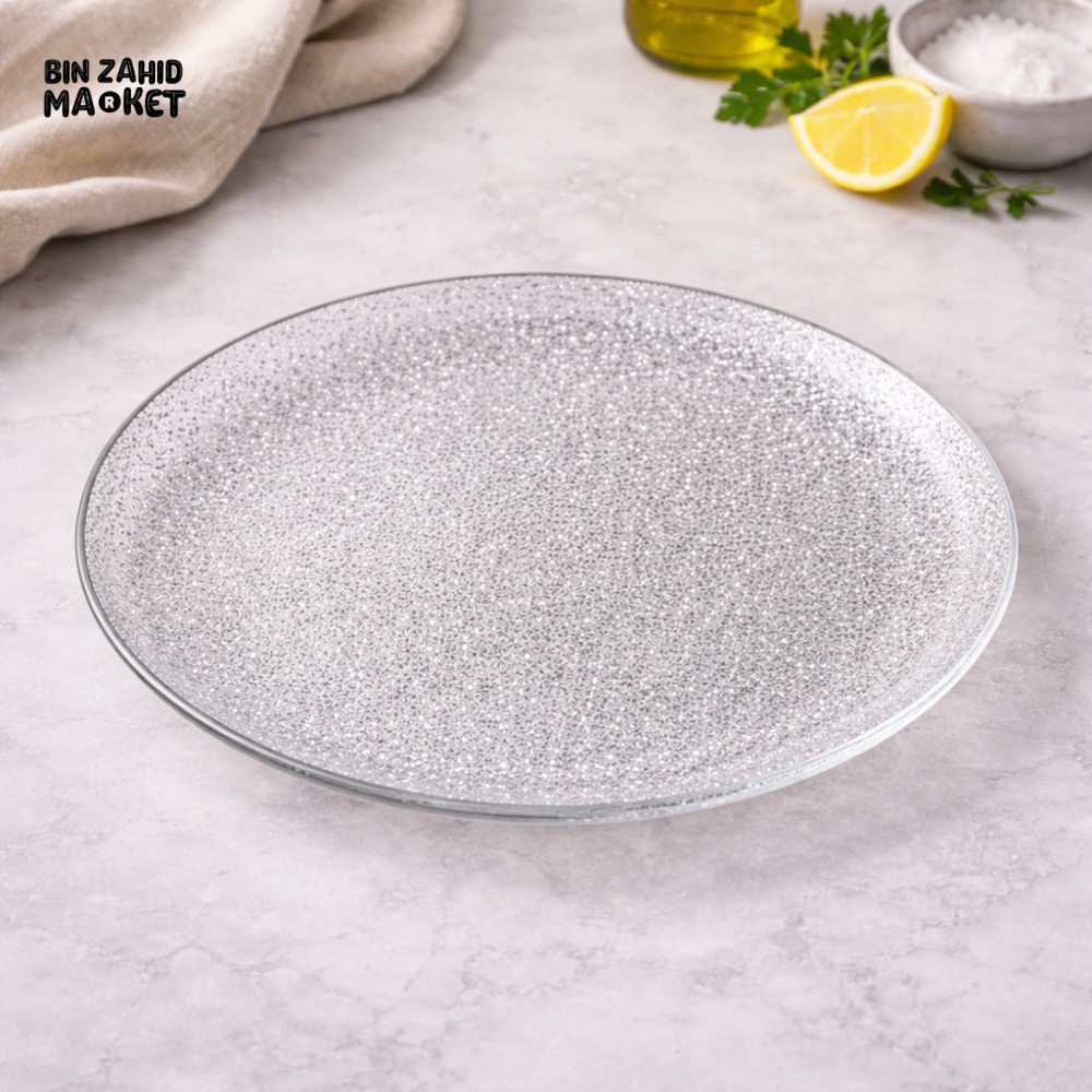 DANNY HOME TRANSPARENT GLASS FLAT PLATE 8.5 INCH ROUND CLEAR TEXTURED DINNER SERVING DISH PREMIUM DESIGN 85P 2062-2