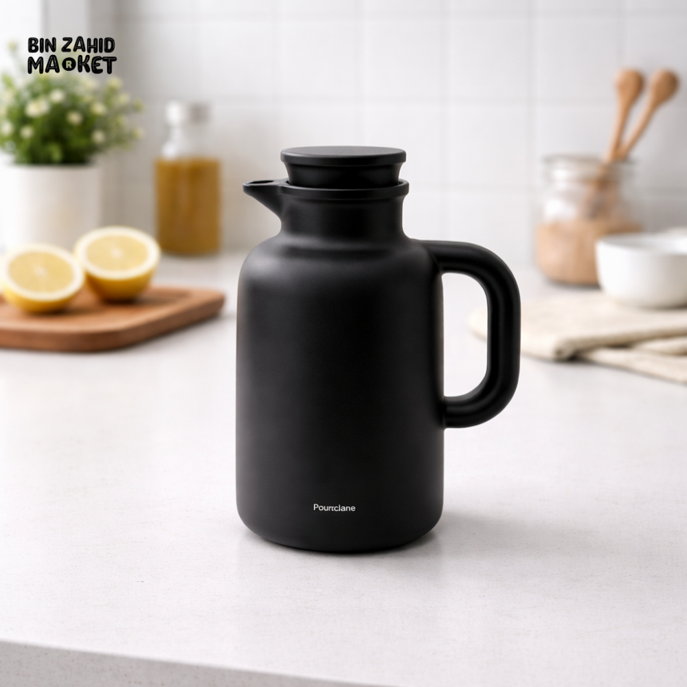 DANNY HOME VACUUM INSULATED JUG 1L PP BODY WITH GLASS LINER HOT & COLD THERMOS CARAFE BLACK VF007B