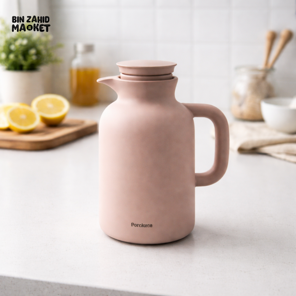 DANNY HOME VACUUM INSULATED JUG 1L PP BODY WITH GLASS LINER HOT & COLD THERMOS CARAFE MOCHA COLOR VF007M