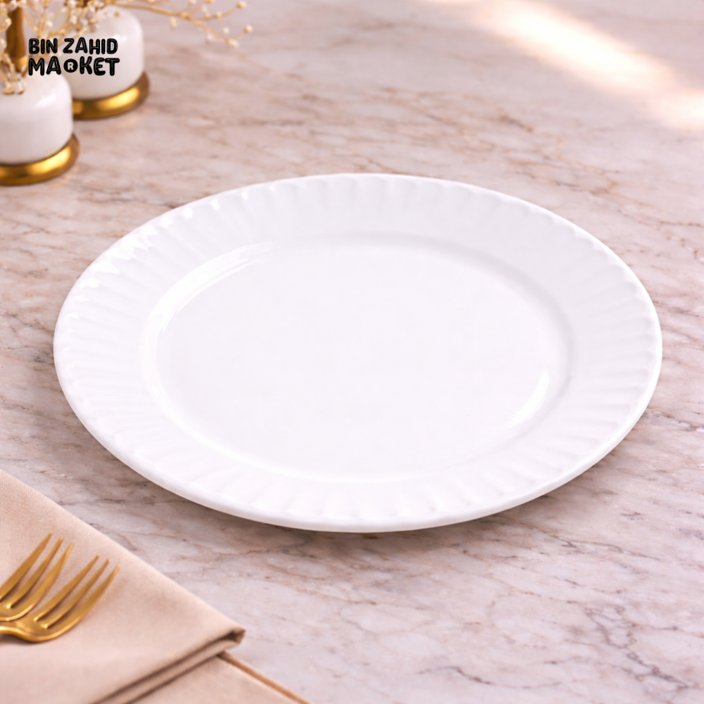 DANNY HOME WHITE CERAMIC DINNER PLATE 10-INCH – CLASSIC PORCELAIN MAIN COURSE PLATE FOR LUXURY DINING TABLE SETTING