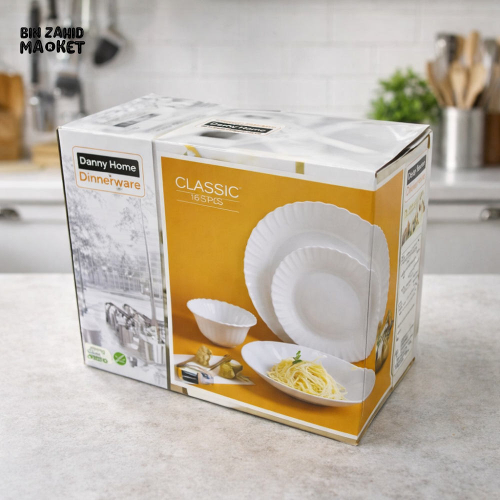 DANNY HOME WHITE PORCELAIN DINNERWARE SET 24PCS MODERN CLASSIC TABLEWARE FOR 6 PERSONS LXP24W
