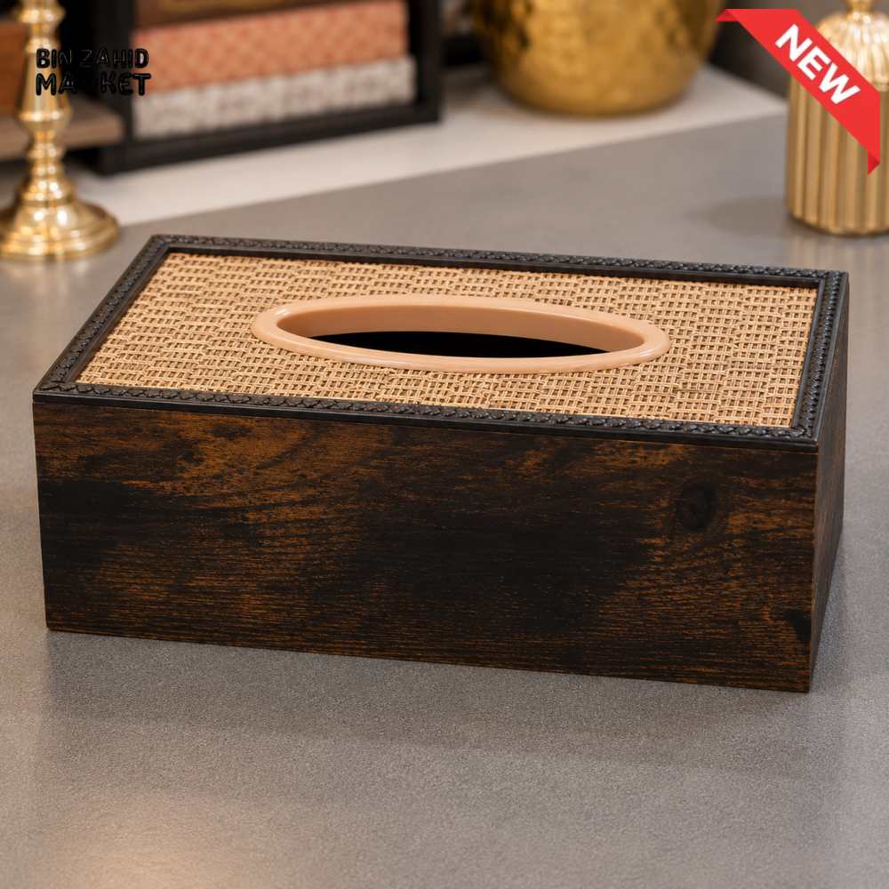 DARK WOOD LOOK WOVEN TOP TISSUE BOX