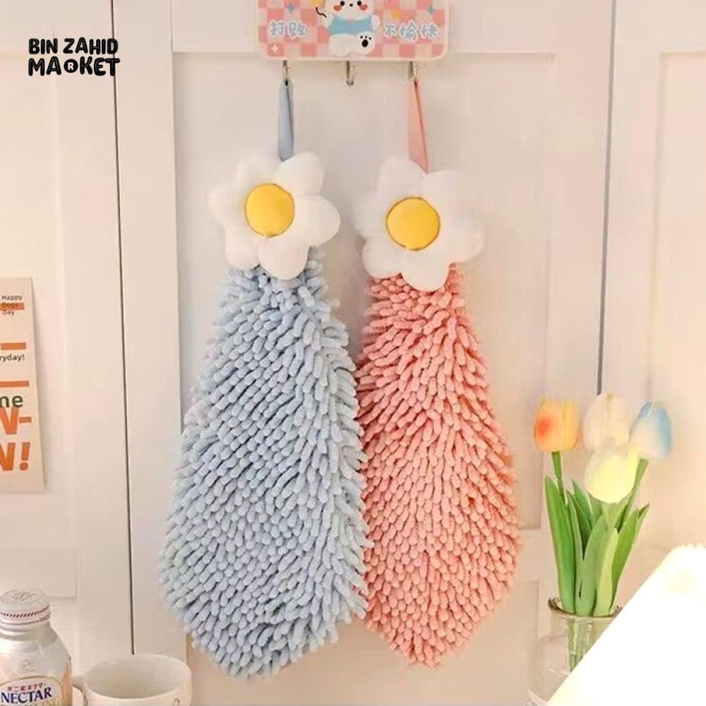 DECORATIVE PLUMERIA HANGING TOWEL – SOFT CHENILLE FOR KITCHEN & BATHROOM