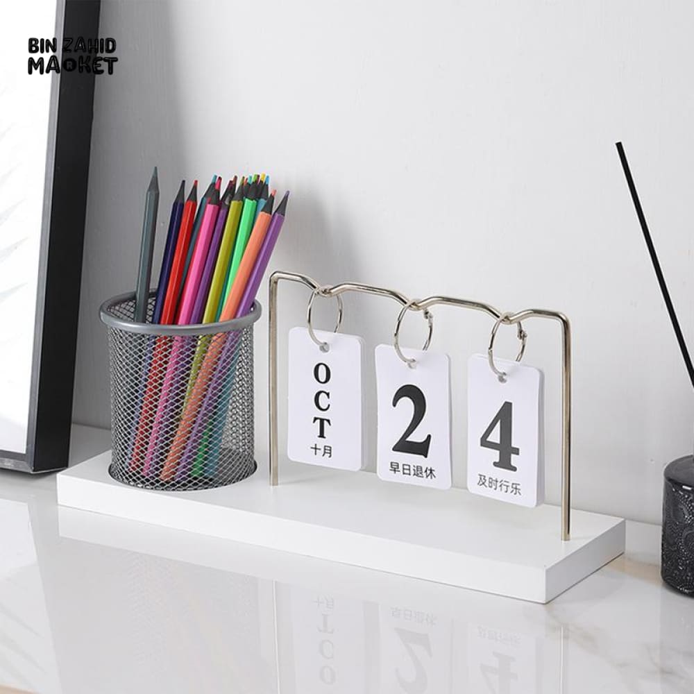 DESK CALENDAR HOLDER DECOR PERPETUAL DESKTOP CALENDAR BLOCK CALENDAR REUSABLE SIMPLE DESKTOP ORNAMENTS MULTIFUNCTIONAL IRON