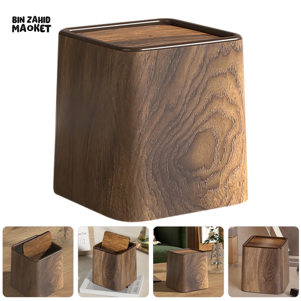 DESKTOP TRASH CAN OFFICE SMALL GARBAGE RETRO WOODEN WASTEBASKET