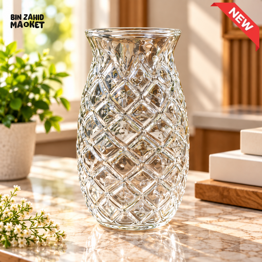 DIAMOND PATTERN TEXTURED CLEAR GLASS VASE - Vases
