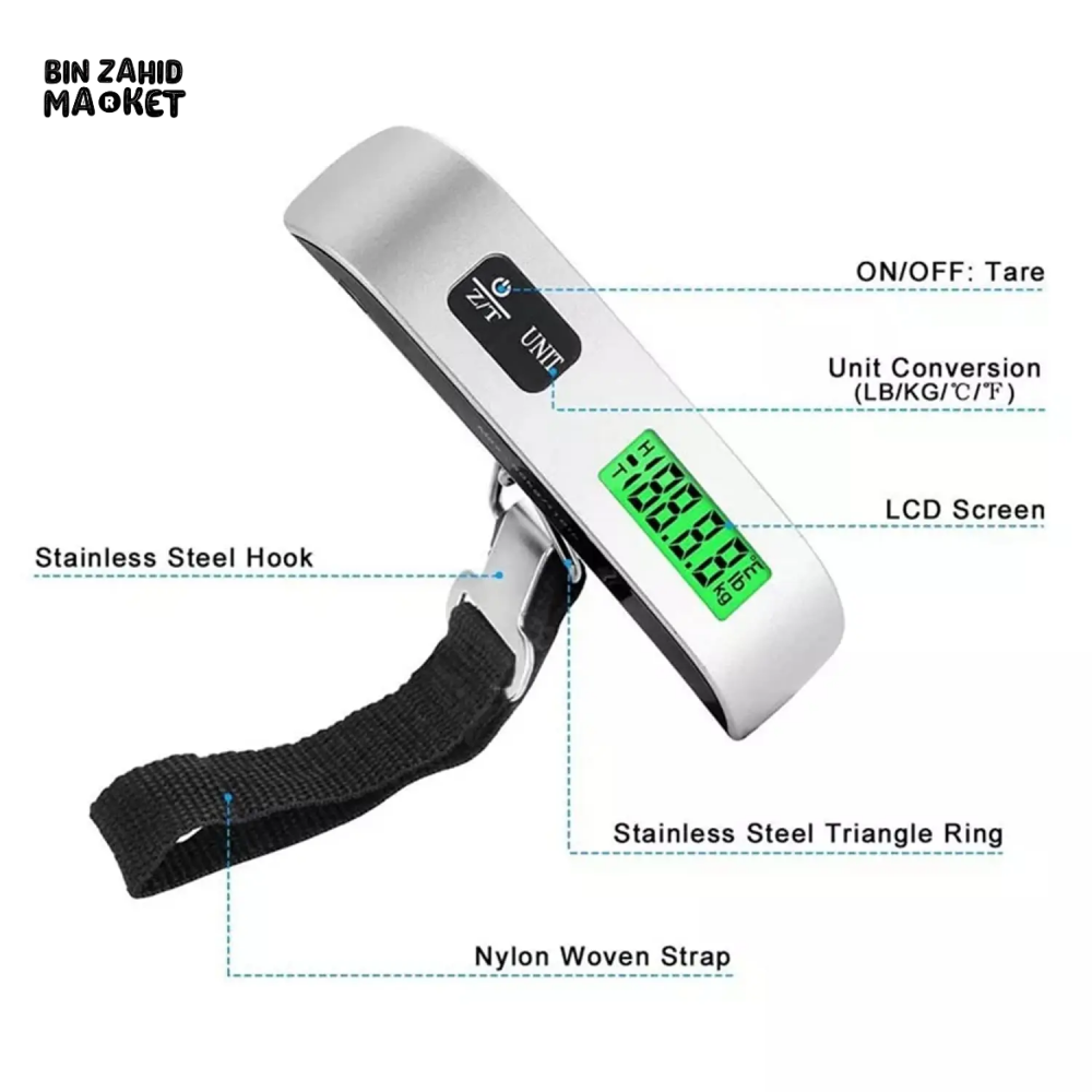 DIGITAL LUGGAGE SCALE 50KG/110LB | PORTABLE HANDHELD HANGING SCALE FOR TRAVEL & SUITCASE WEIGHT MEASUREMENT