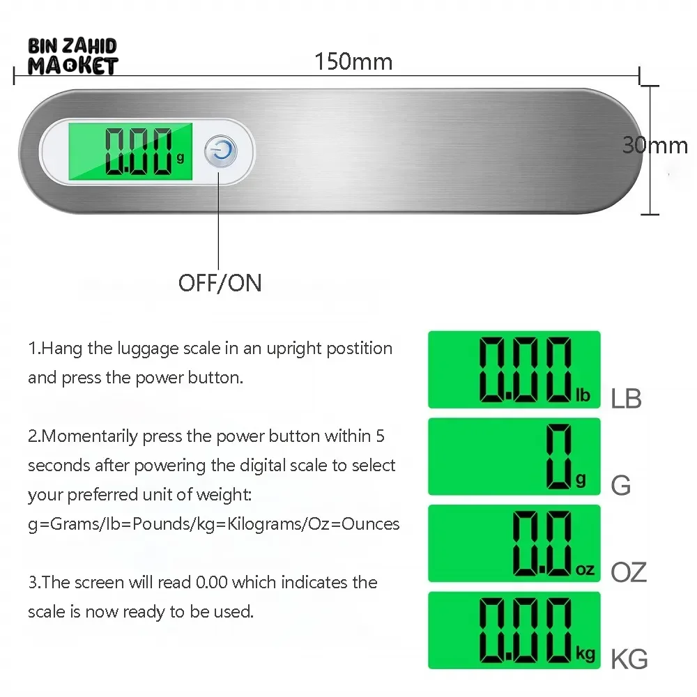 DIGITAL LUGGAGE SCALE 50KG PORTABLE LCD HANGING SCALE FOR SUITCASE & TRAVEL BAGS