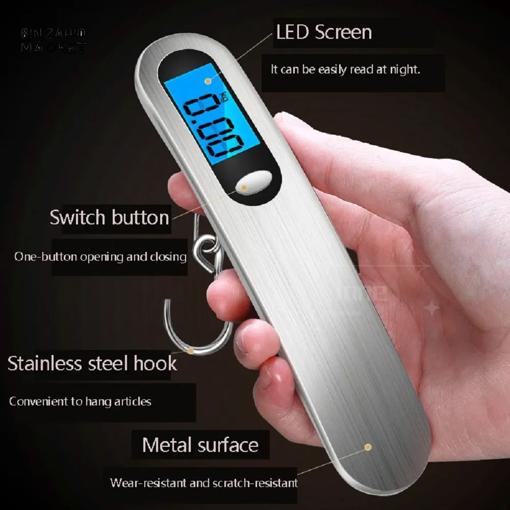 DIGITAL LUGGAGE SCALE 50KG PORTABLE LCD HANGING SCALE FOR SUITCASE & TRAVEL BAGS