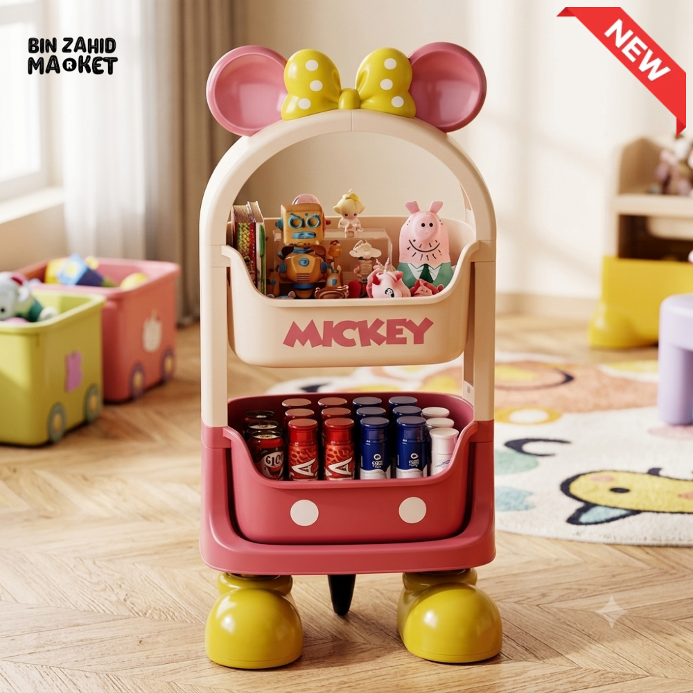 DISNEY KIDS PINK & CREAM MULTI-LAYER STORAGE ORGANIZER CART - 2 LAYER