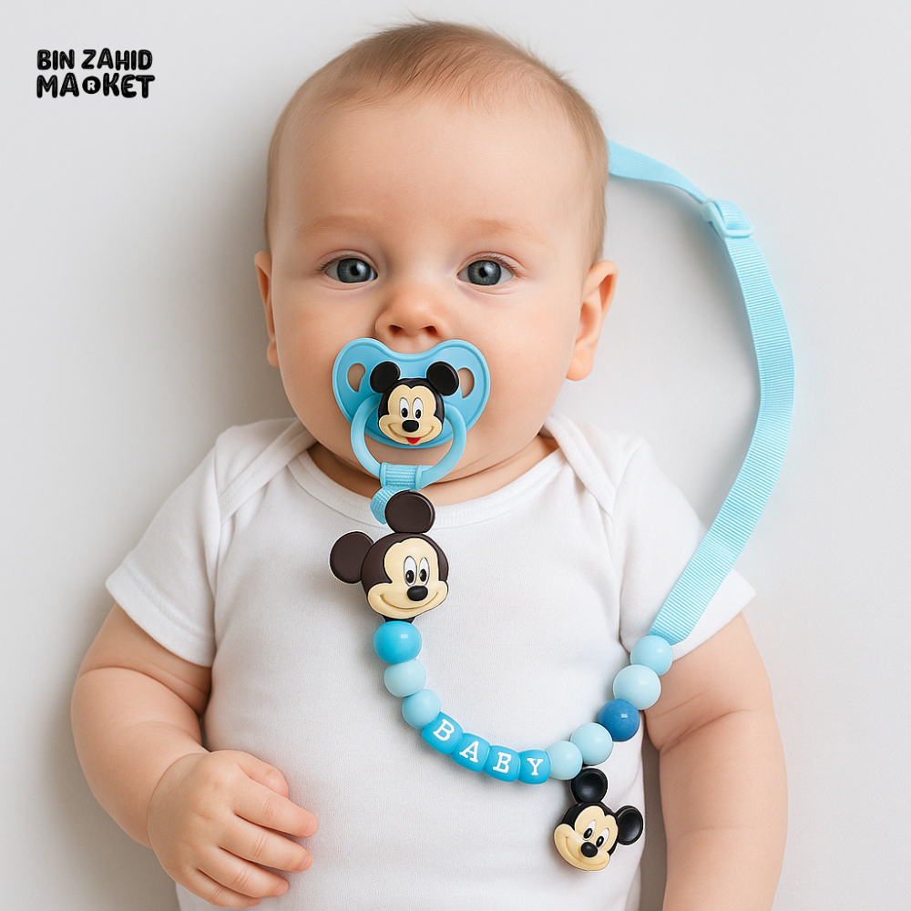 DISNEY MICKEY & FRIEND SILICONE PACIFIER CLIP SET FOR BABIES - MICKEY MOUSE