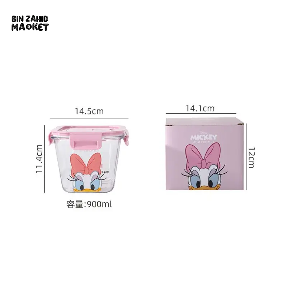 DISNEY MICKEY & FRIENDS AIRTIGHT GLASS FOOD STORAGE BOX 900ML - DAISY DUCK