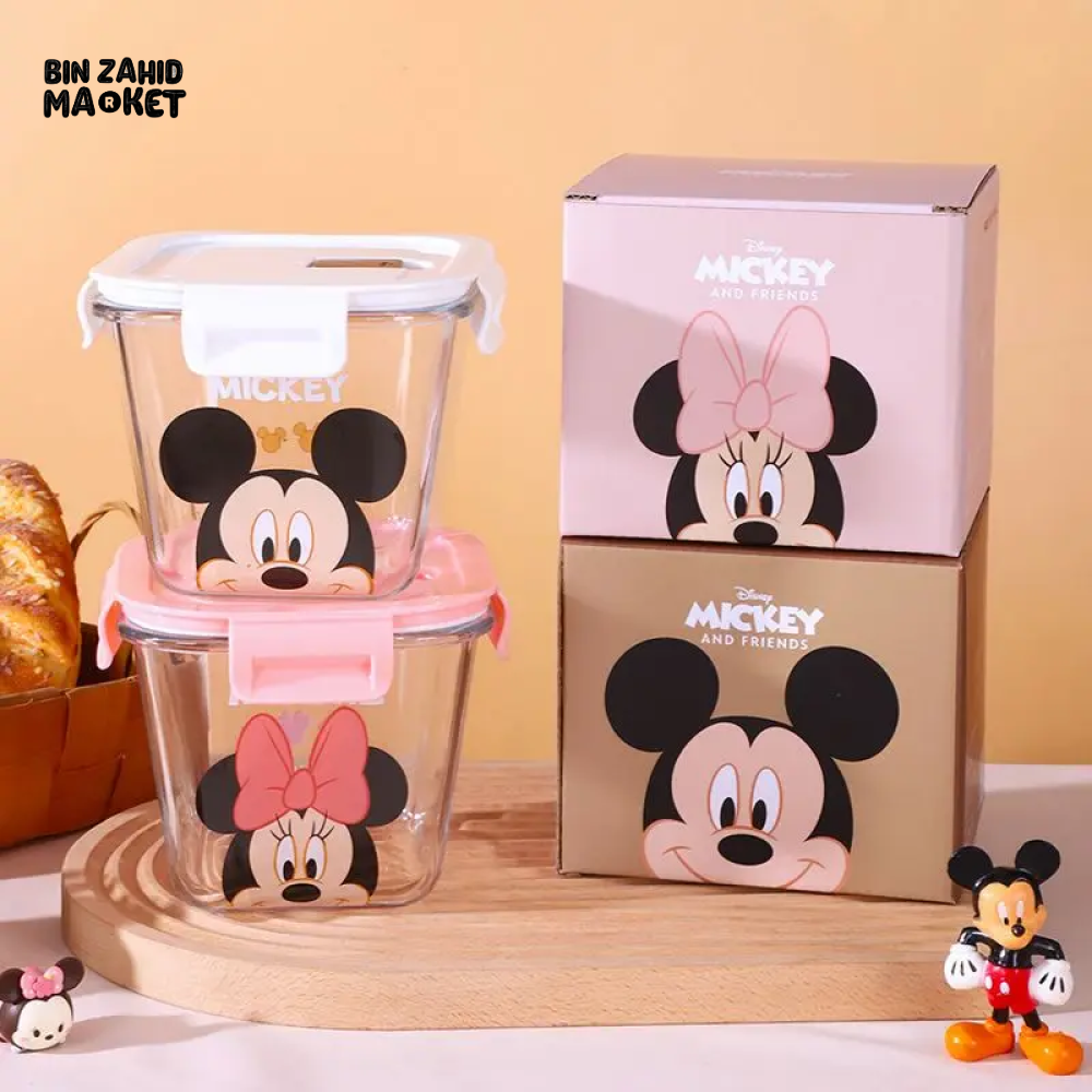 DISNEY MICKEY & FRIENDS AIRTIGHT GLASS FOOD STORAGE BOX 900ML - MINNIE MOUSE