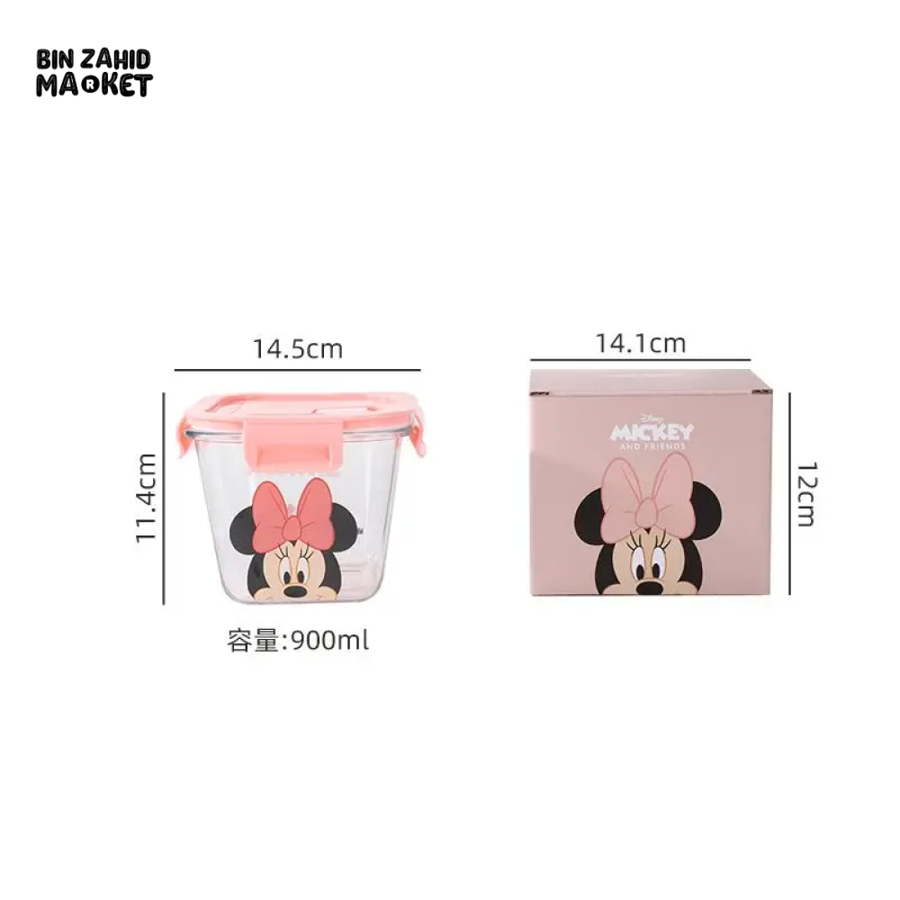 DISNEY MICKEY & FRIENDS AIRTIGHT GLASS FOOD STORAGE BOX 900ML - MINNIE MOUSE