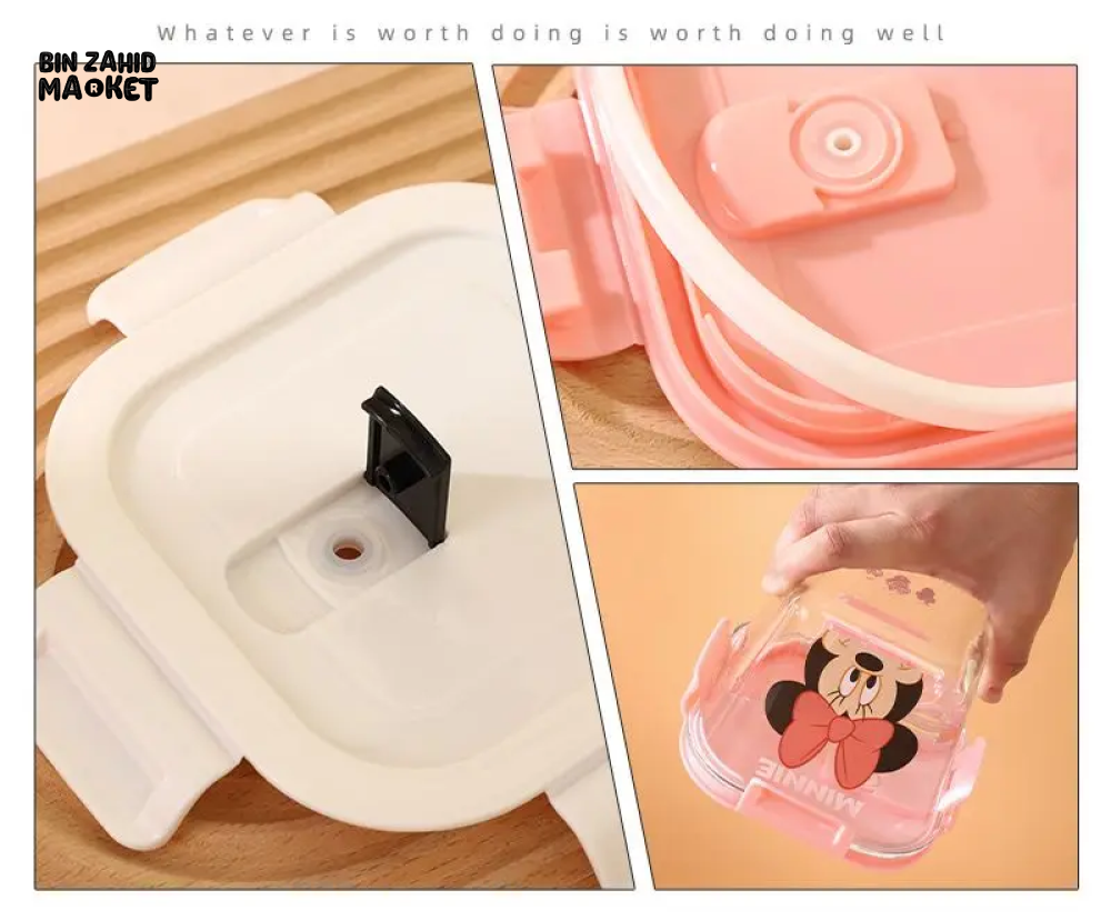 DISNEY MICKEY & FRIENDS AIRTIGHT GLASS FOOD STORAGE BOX 900ML - MINNIE MOUSE