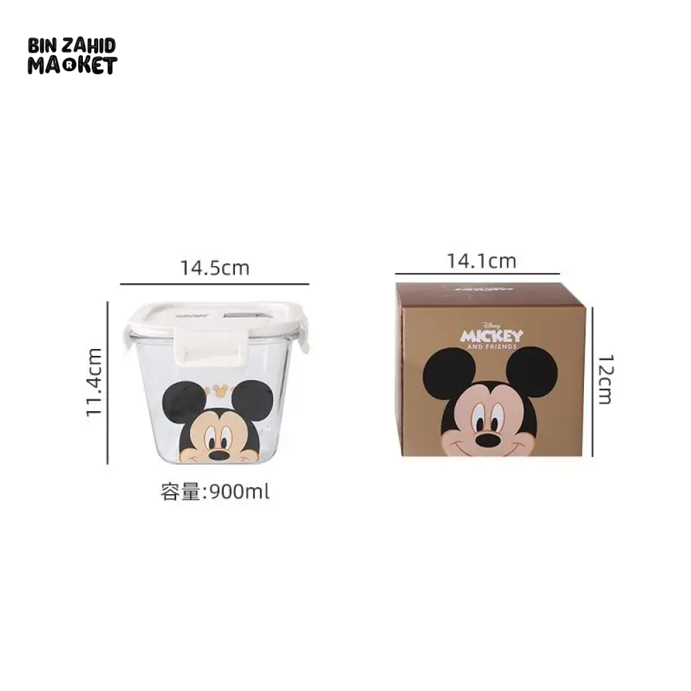 DISNEY MICKEY & FRIENDS AIRTIGHT GLASS FOOD STORAGE BOX 900ML - MICKEY MOUSE