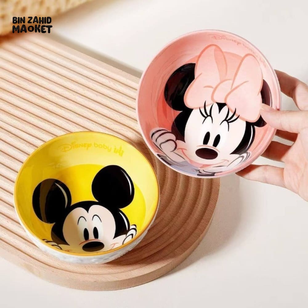 DISNEY MICKEY & FRIENDS EMBOSSED CERAMIC RICE BOWL SET 4 PIECES