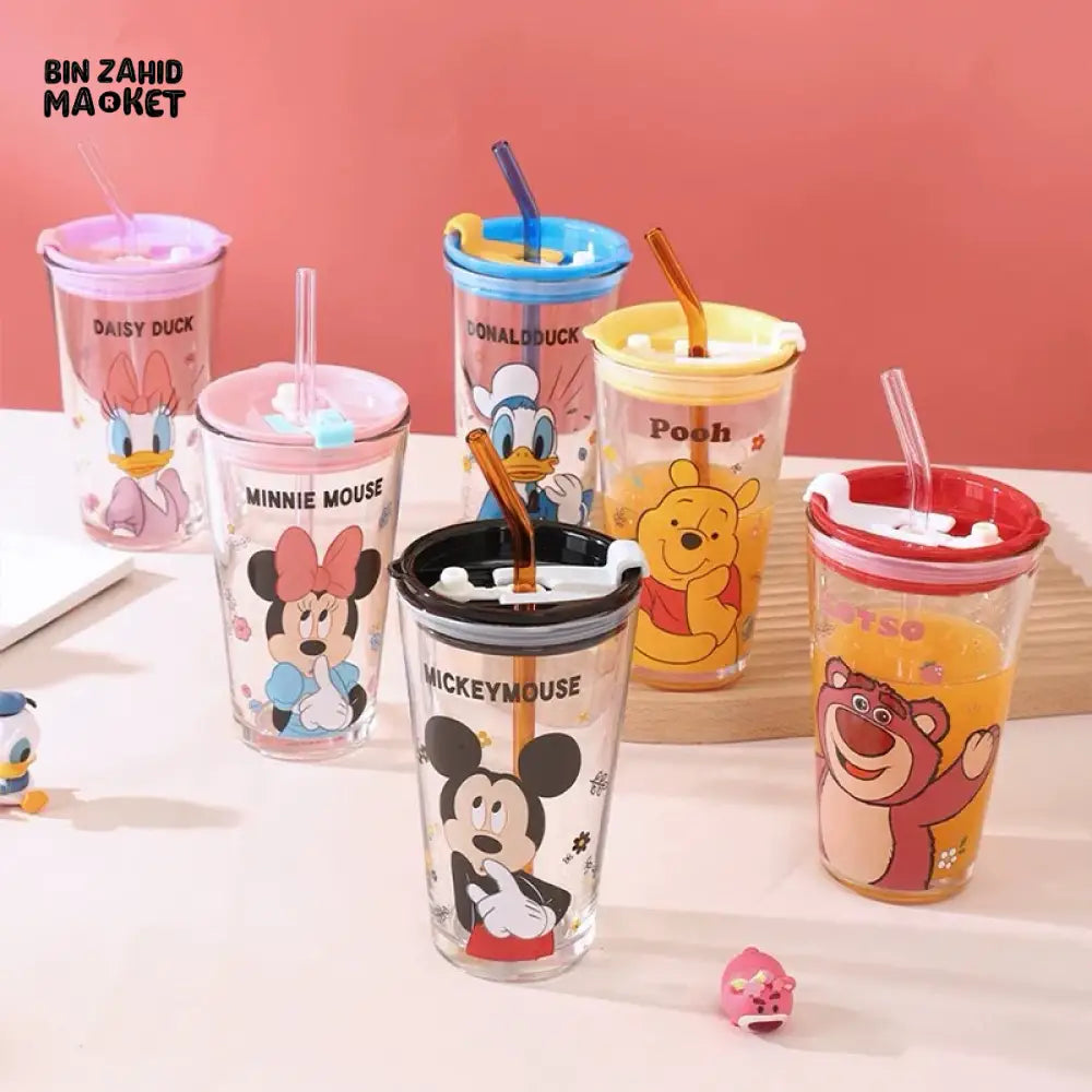 DISNEY MICKEY & FRIENDS GLASS TUMBLER WITH LID & STRAW - DONALD