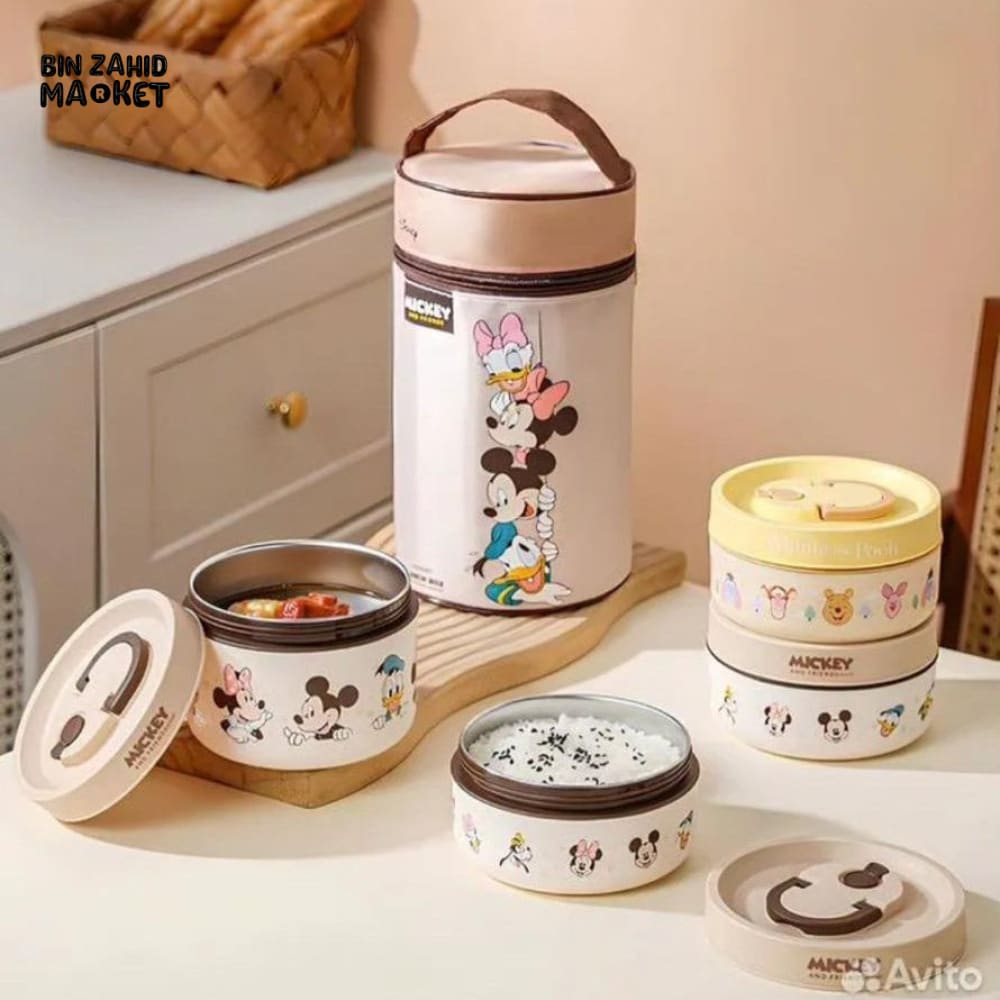 DISNEY MICKEY & FRIENDS LUNCH BOX SET WITH INSULATED CARRY BAG WITH SPOON