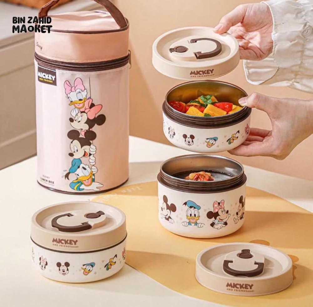 DISNEY MICKEY & FRIENDS LUNCH BOX SET WITH INSULATED CARRY BAG WITH SPOON