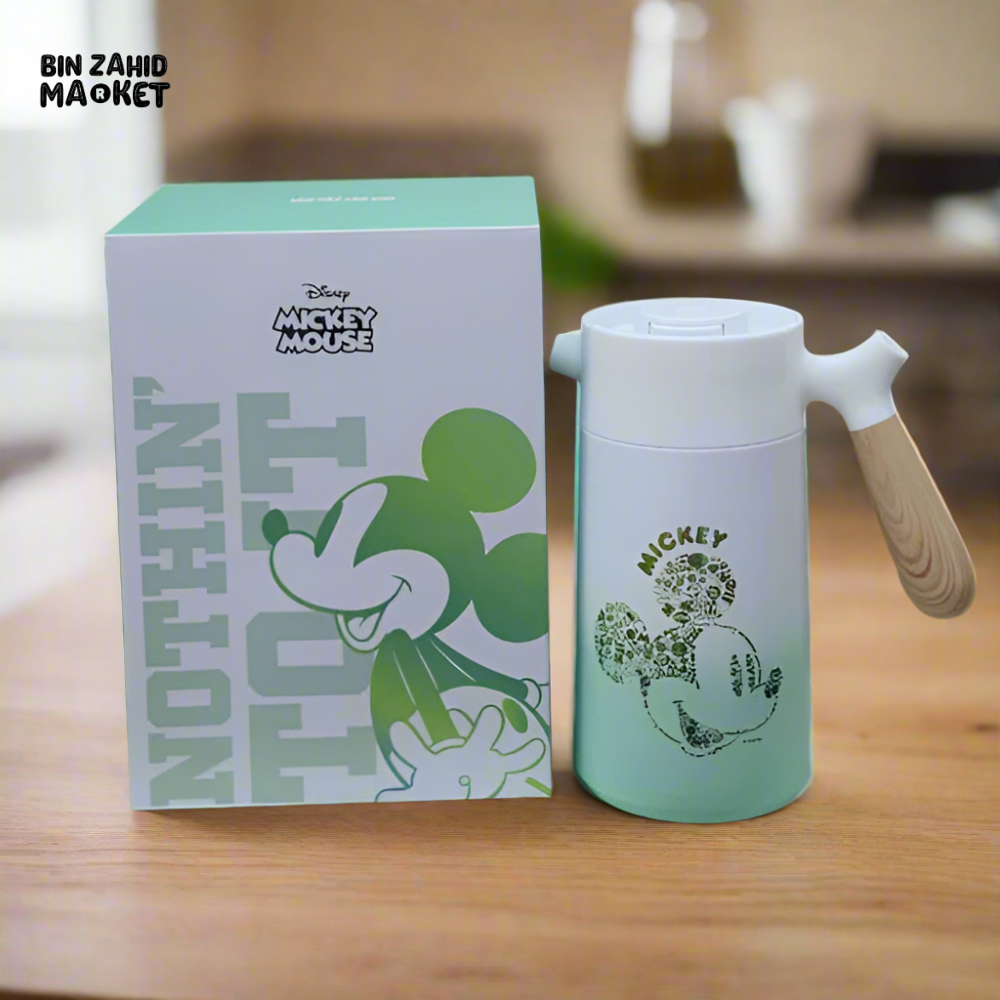 DISNEY STAINLESS STEEL VACUUM FLASK – THERMAL COFFEE POT WITH LID - MICKEY MOUSE