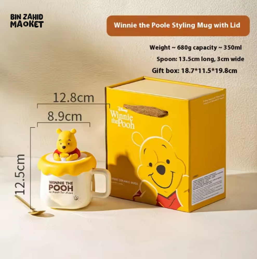 DISNEY WINNIE THE POOH CERAMIC MUGS WITH SPOON CUTE PIXAR Q VERSION COFFEE & MILK CUPS FOR KIDS GIFTABLE WATER CUP