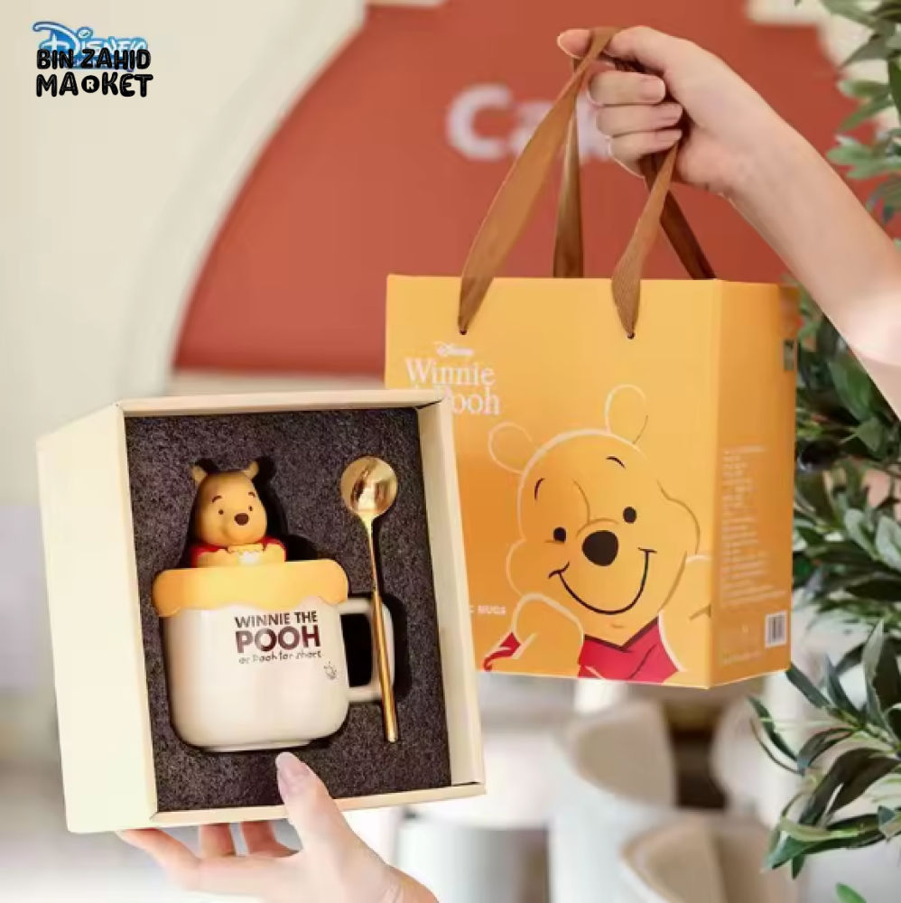 DISNEY WINNIE THE POOH CERAMIC MUGS WITH SPOON CUTE PIXAR Q VERSION COFFEE & MILK CUPS FOR KIDS GIFTABLE WATER CUP