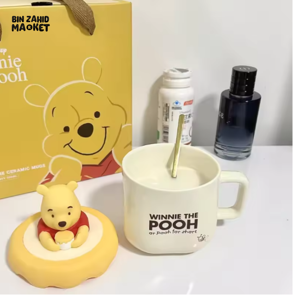 DISNEY WINNIE THE POOH CERAMIC MUGS WITH SPOON CUTE PIXAR Q VERSION COFFEE & MILK CUPS FOR KIDS GIFTABLE WATER CUP
