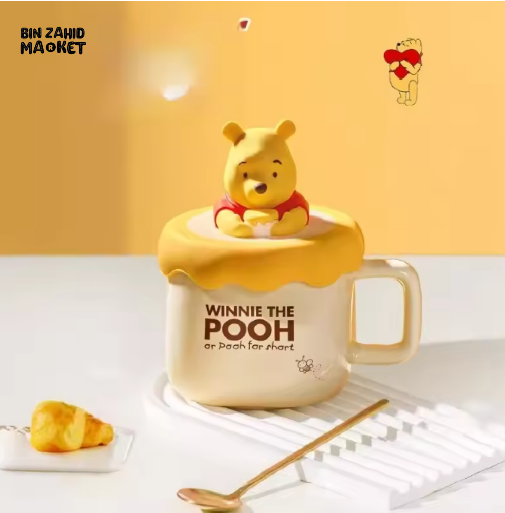DISNEY WINNIE THE POOH CERAMIC MUGS WITH SPOON CUTE PIXAR Q VERSION COFFEE & MILK CUPS FOR KIDS GIFTABLE WATER CUP