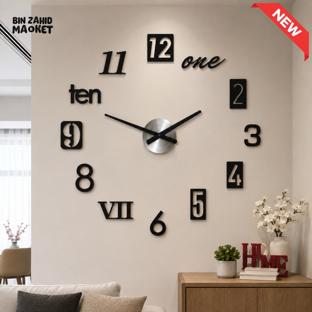 DIY LARGE 3D MIXED NUMBER WALL CLOCK