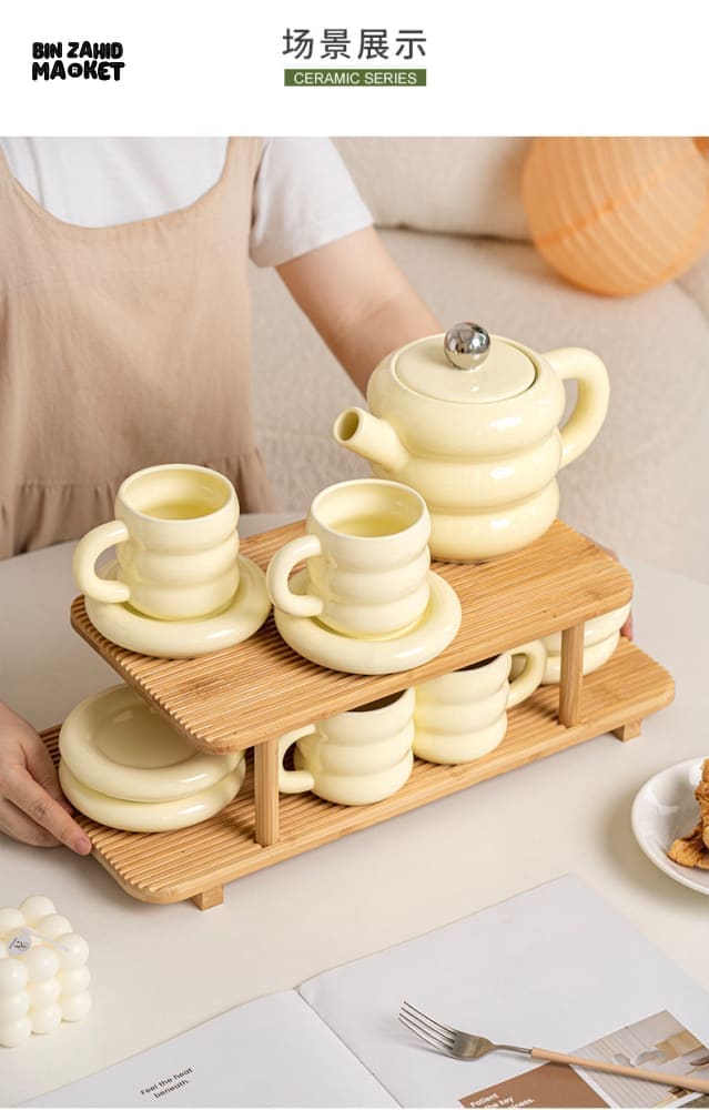 DONUT SERIES 13-PIECE CERAMIC TEA SET – ELEGANT GIFT BOX EDITION - GREEN PURPLE