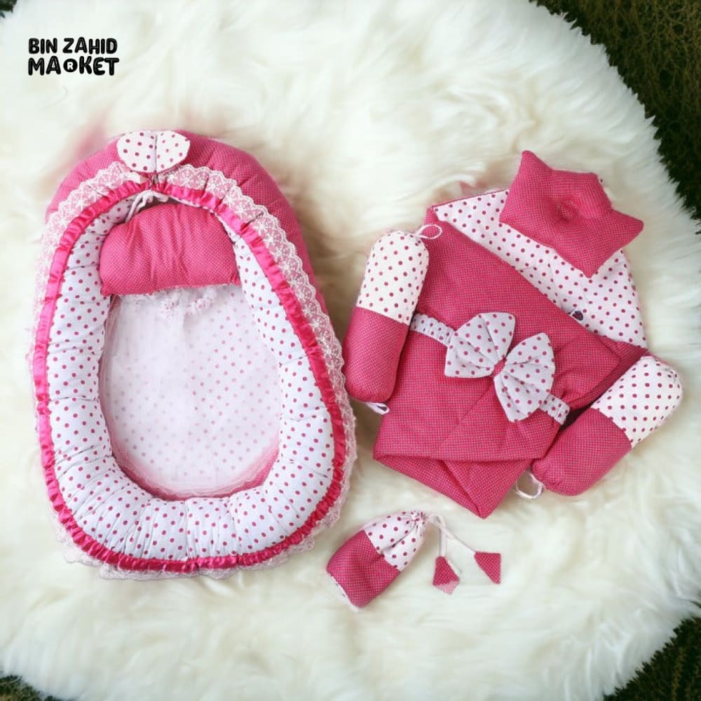 DOTS PRINTED 9X PIECES BED SET Pink