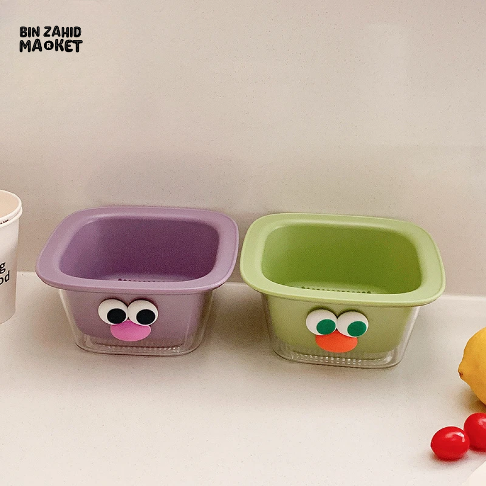 DOUBLE DRAIN BASKET FRUIT WASHING TRAY MINI KITCHEN STORAGE BOX