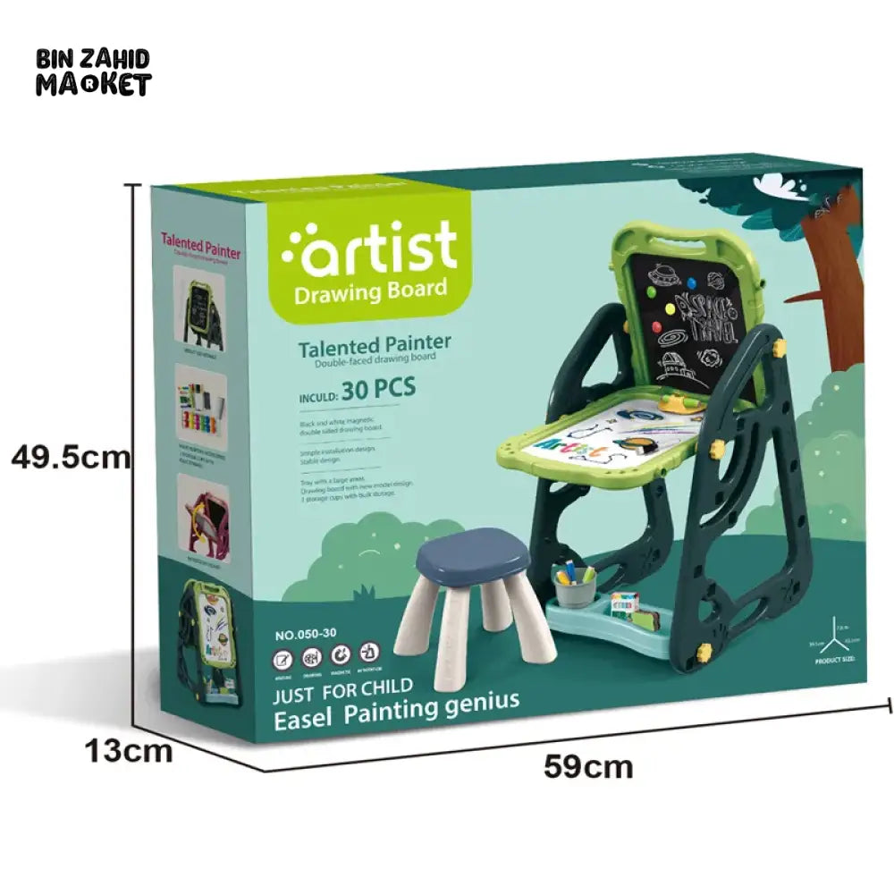 DOUBLE FACED ARTIST DRAWING BOARD WITH PAINTING ACCESSORIES