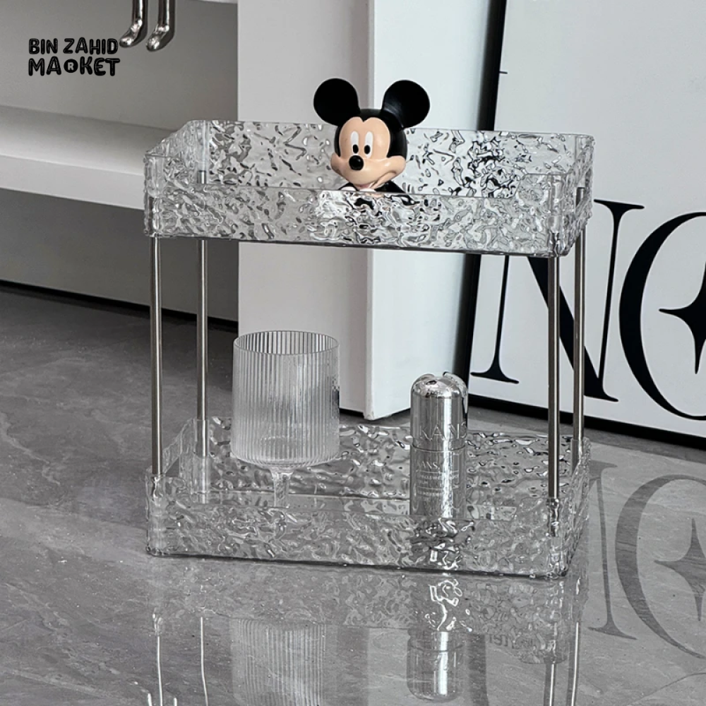 DOUBLE-LAYER ACRYLIC BATHROOM SHELF – TRANSPARENT SHOWER & MAKEUP ORGANIZER