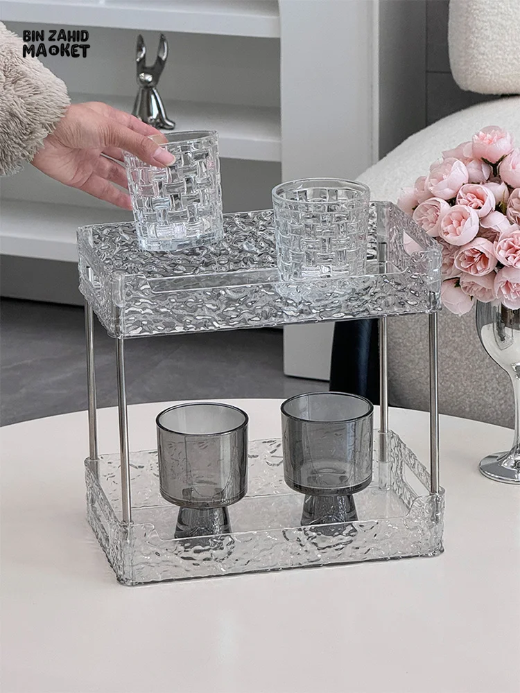 DOUBLE-LAYER ACRYLIC BATHROOM SHELF – TRANSPARENT SHOWER & MAKEUP ORGANIZER