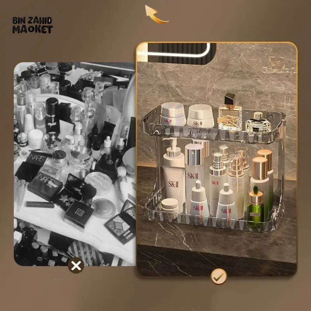 DOUBLE-LAYER BATHROOM STORAGE RACK – VANITY COSMETIC ORGANIZER & DISPLAY STAND