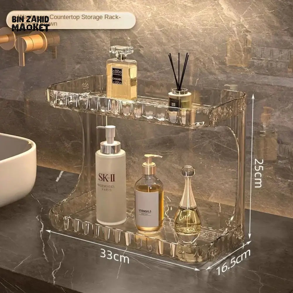 DOUBLE-LAYER BATHROOM STORAGE RACK – VANITY COSMETIC ORGANIZER & DISPLAY STAND