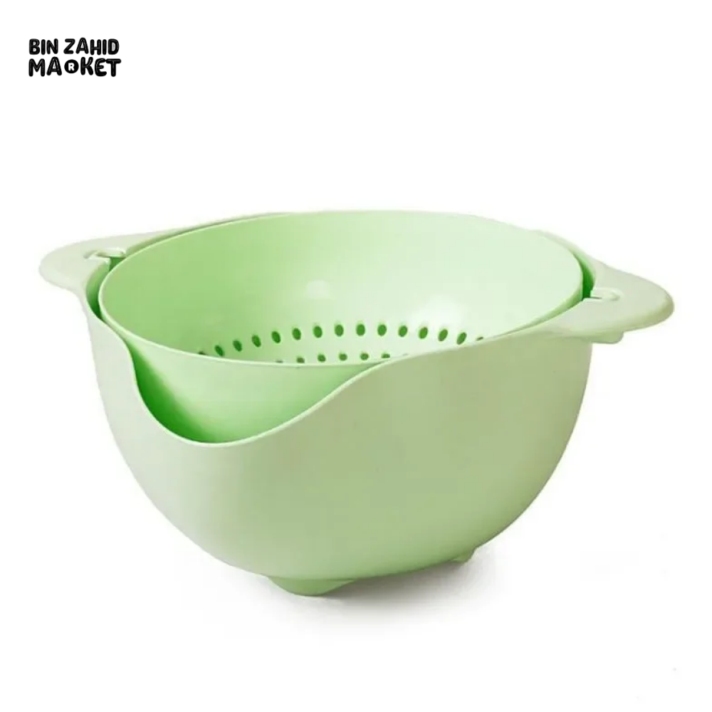DOUBLE LAYER ROTATING DRAINING BASKET PLASTIC STRAINER BOWL FOR FRUITS VEGETABLES & RICE KITCHEN WASHING & SERVING TOOL