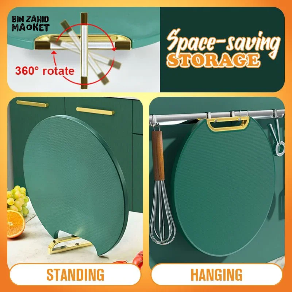 DOUBLE-SIDED CHOPPING BOARD ANTI-MILDEW NON-SLIP ROUND ROTATABLE CUTTING BOARD STANDABLE GREEN STICKY PAD FOR KITCHEN USE