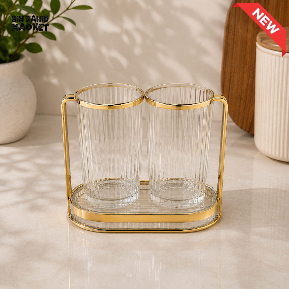 DOUBLE SPOON AND CUTLERY HOLDER WITH GOLD METAL STAND