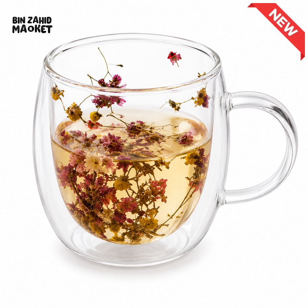 DOUBLE WALL BLOSSOM GLASS TEA MUG -250ML