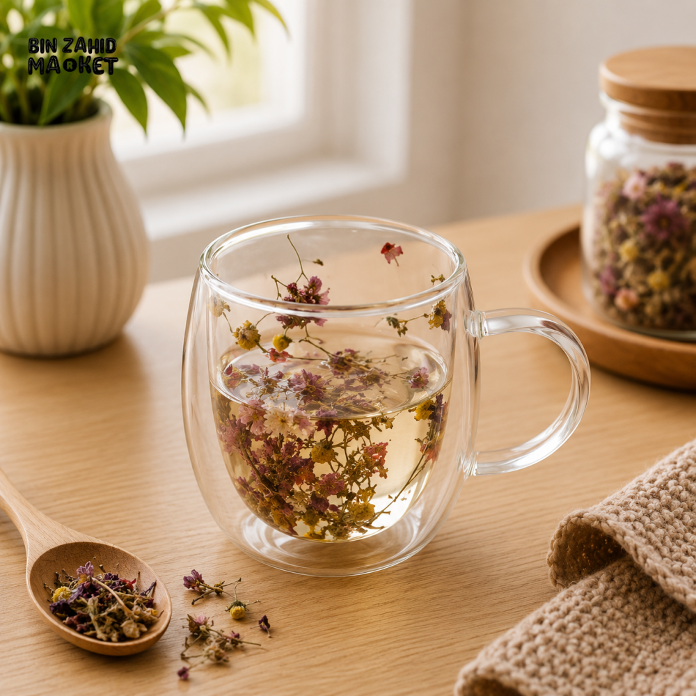 DOUBLE WALL BLOSSOM GLASS TEA MUG -250ML