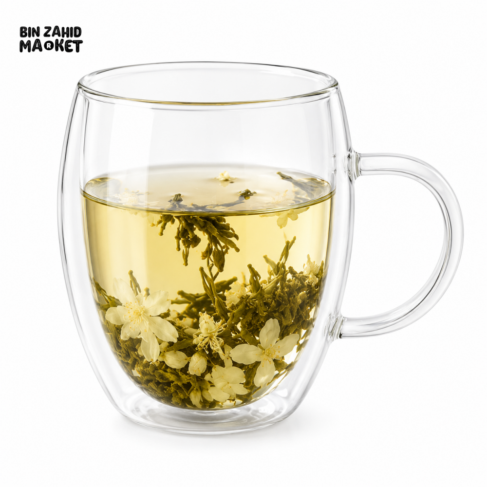 DOUBLE WALL GLASS JASMINE TEA MUG - (350ML) - GREEN