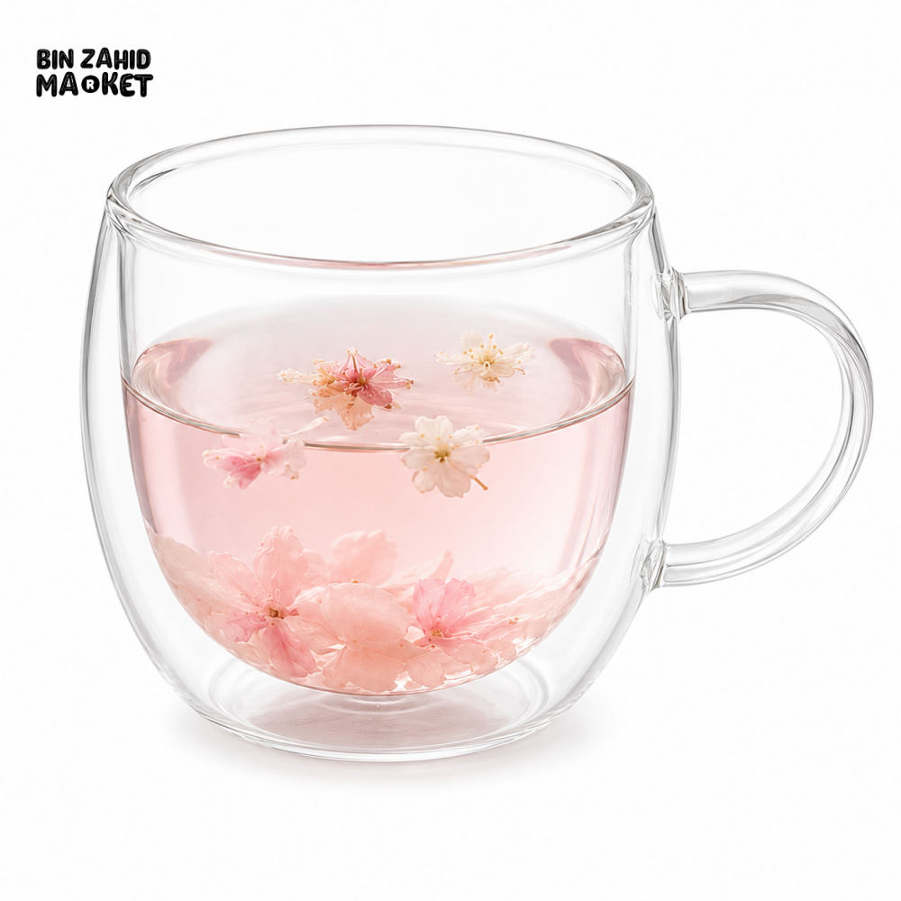 DOUBLE WALL SAKURA GLASS TEA MUG -250ML
